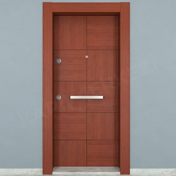 KM112CK Ahşap Kızıl Renk Tik Kaplama Çelik Kapı