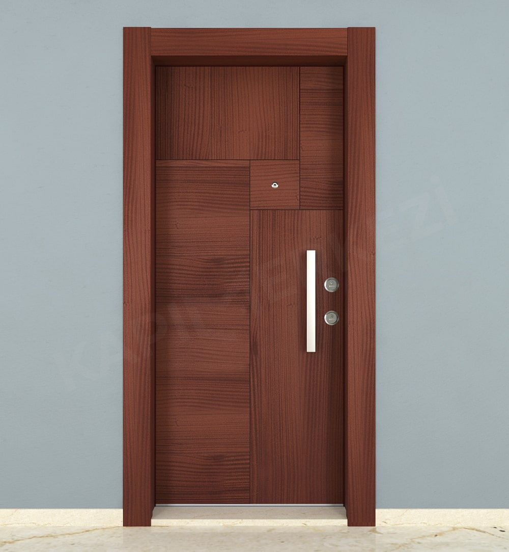 KM113CK Ahşap Kızıl Renk Maun Kaplama Çelik Kapı KM113CK Ahşap Kızıl Renk Maun Kaplama Çelik Kapı